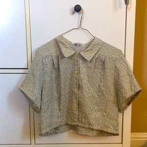 Vintage Print Cropped Button-up